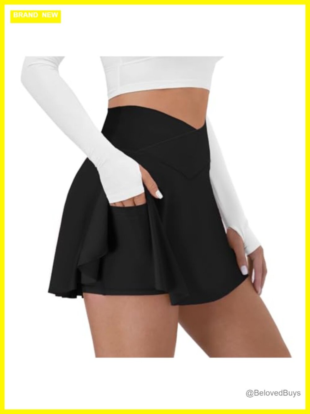 Women's High Waisted Tennis Skort Crossover V-Cut Nylon Spandex Built-in Shorts